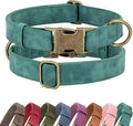 Didog Soft PU Leather Dog Collar, Stylish Quick Released Dog Collar for Large Dogs, Easy Clean Adjustable Pet Collar for Daily Walking, Green, L Fit 15-23" Neck