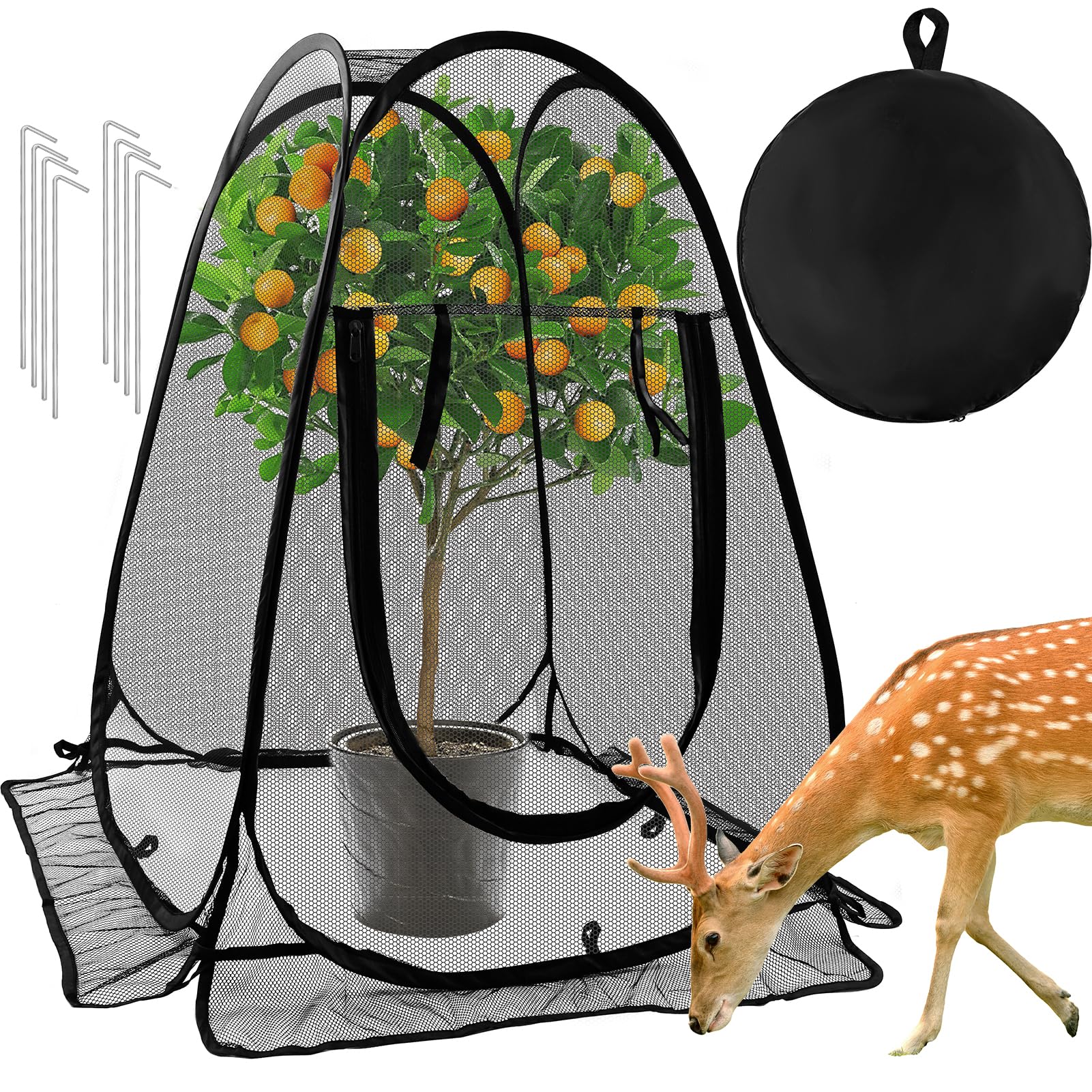 Pop Up Mesh Plant Protectors from Animals,Large Plant Netting Guard Cover with 8 Stake Crop Cage Fine Mesh Plant Tents for Protect Flower Tomato Vegetable from Deer Cat Bird Squirrel, 28x28x34 in