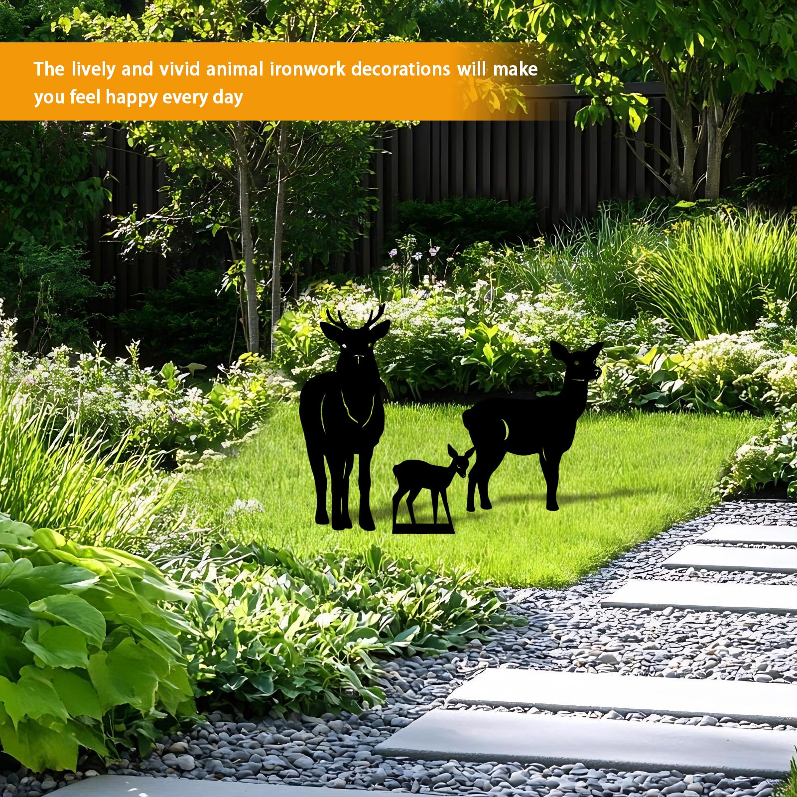 Yonisun 3 Pack Deer Metal Garden Decorative Stakes, Weather Proof Silhouette Statues for Yard, Patio,Outdoor Decor for Deer Lovers and Pet Owners