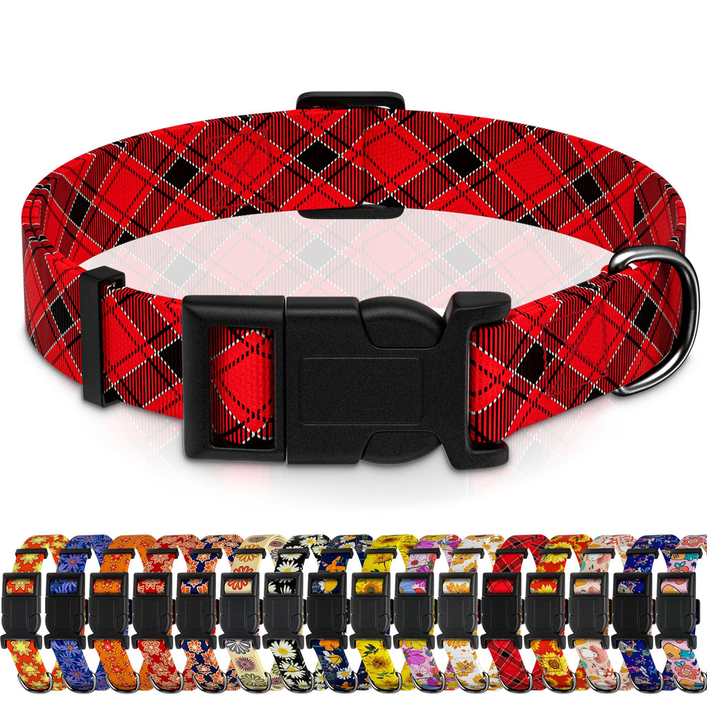 Seyezo Christmas Plaid Dog Collar, Metal D-Ring, Red Plaid, XS