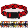 Seyezo Christmas Plaid Dog Collar, Metal D-Ring, Red Plaid, XS