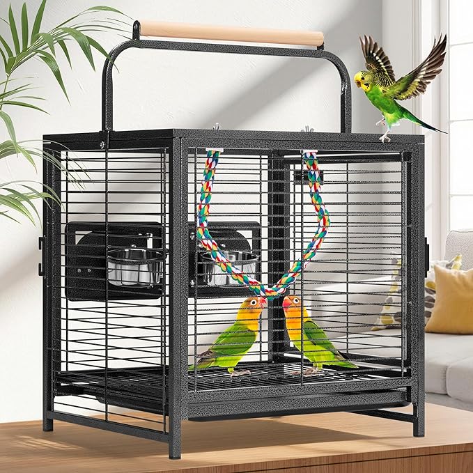 VIVOHOME 19 Inch Wrought Iron Travel Bird Cage for Cockatiel Parakeets