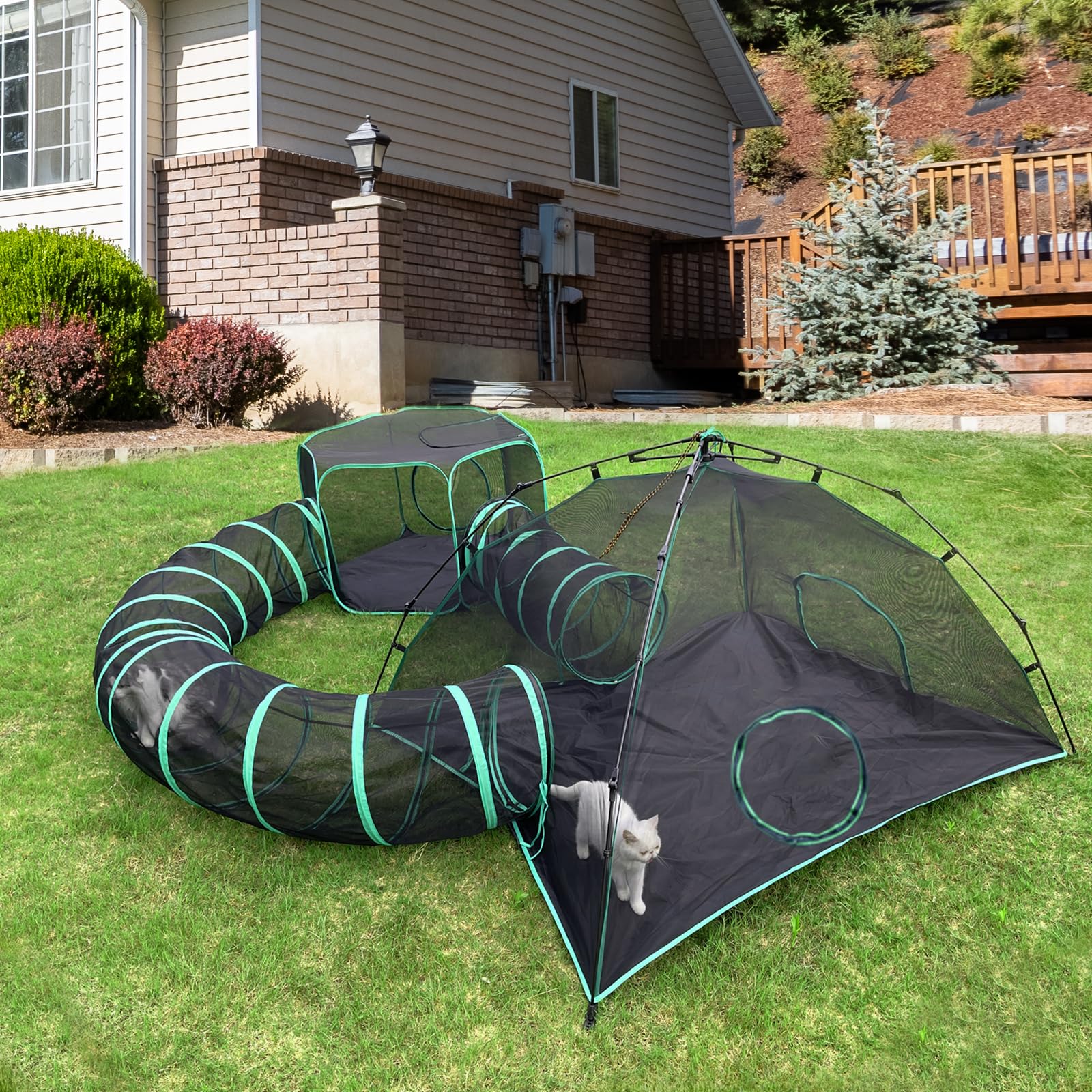 Pawtenda 4-in-1 Cat Tent & Enclosure Outdoor, Foldable Playpen with Tunnels