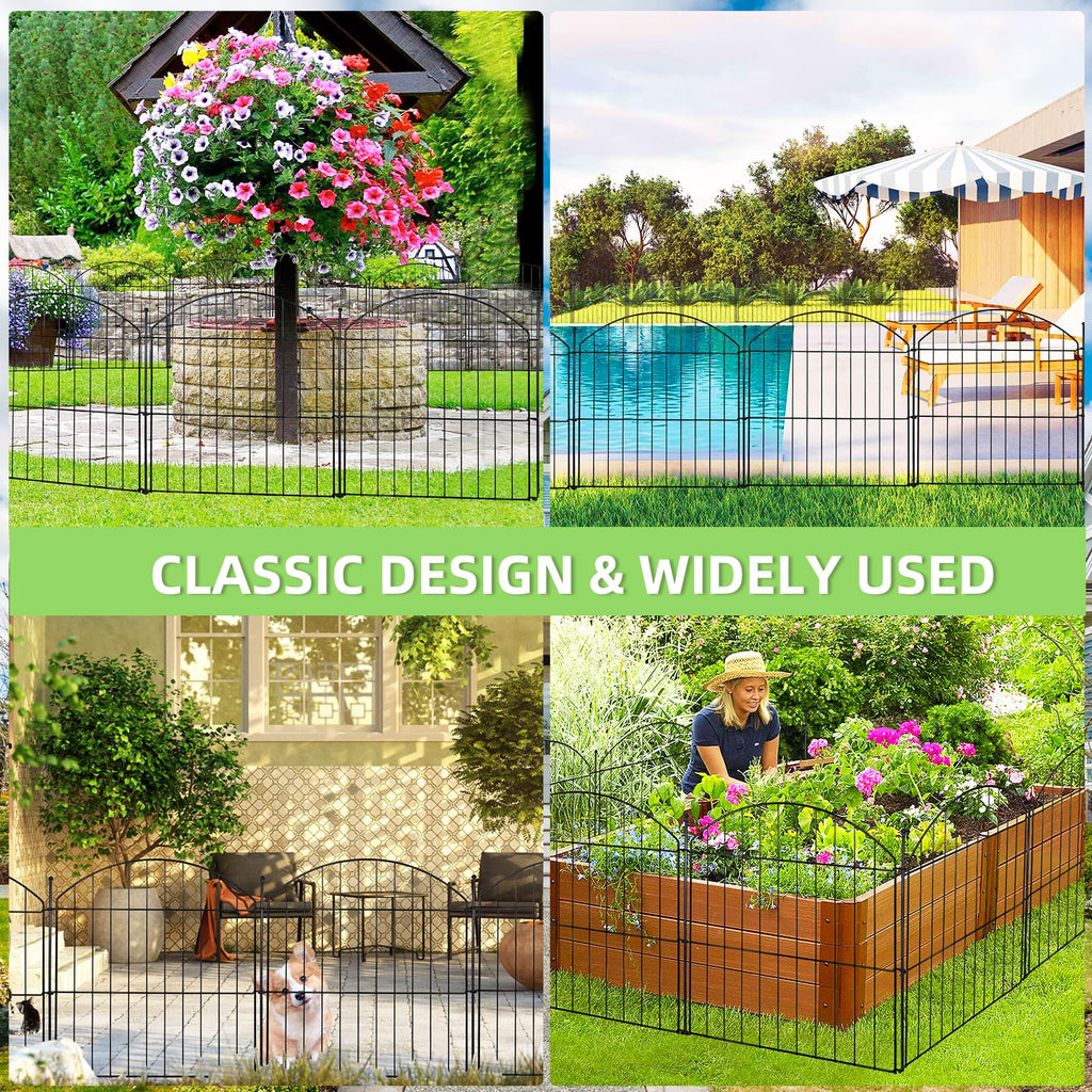 Decorative Garden Fence 24in (H) x10ft (L), 5 Pack No Dig Fence Animal Barrier for Dog with Lock, Arched Flower Bed Edging, Wire Border Panel Fencing for Yard Patio Outdoor Decor