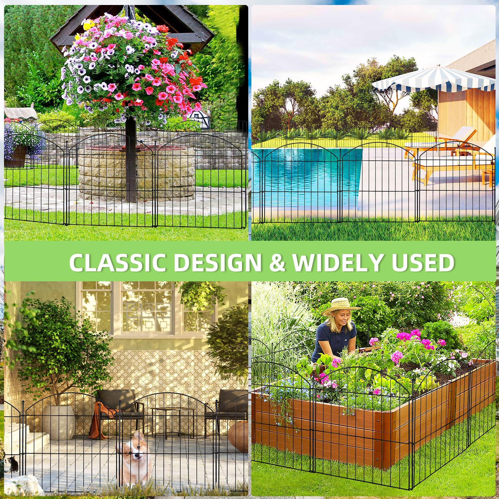 Decorative Garden Fence 24in (H) x10ft (L), 5 Pack No Dig Fence Animal Barrier for Dog with Lock, Arched Flower Bed Edging, Wire Border Panel Fencing for Yard Patio Outdoor Decor