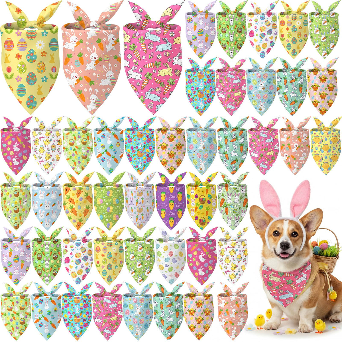 Abbylike 50 Pcs Paw Print Dog Bandanas Bulk, Halloween & Birthday Party