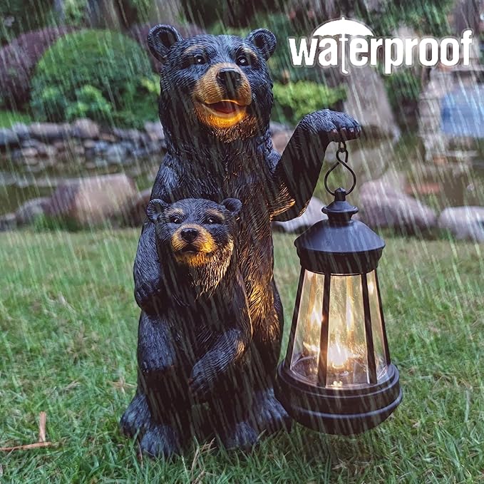 RCTTICUU Black Bear Solar Lantern Garden Statues，Loving Bear Figurine Lights for Outside Decoration,Lawn Outdoor Decor for Patio,Balcony,Yard-Unique Gift for Grandma Wowen Mom