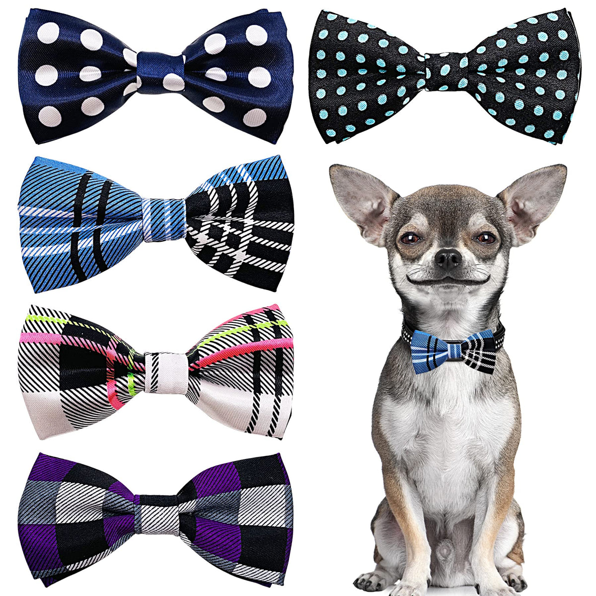 PET SHOW 5 Pack Happy Birthday Dog Bowties for Small Dogs Slide on Collar