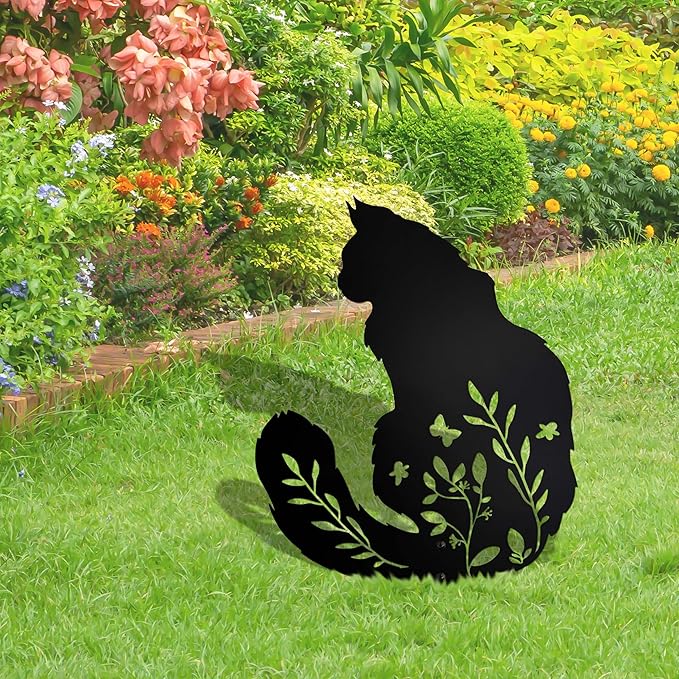 Maine Coon Cat Garden Statue, Black Cat Decor for Outdoor Memorial Yard