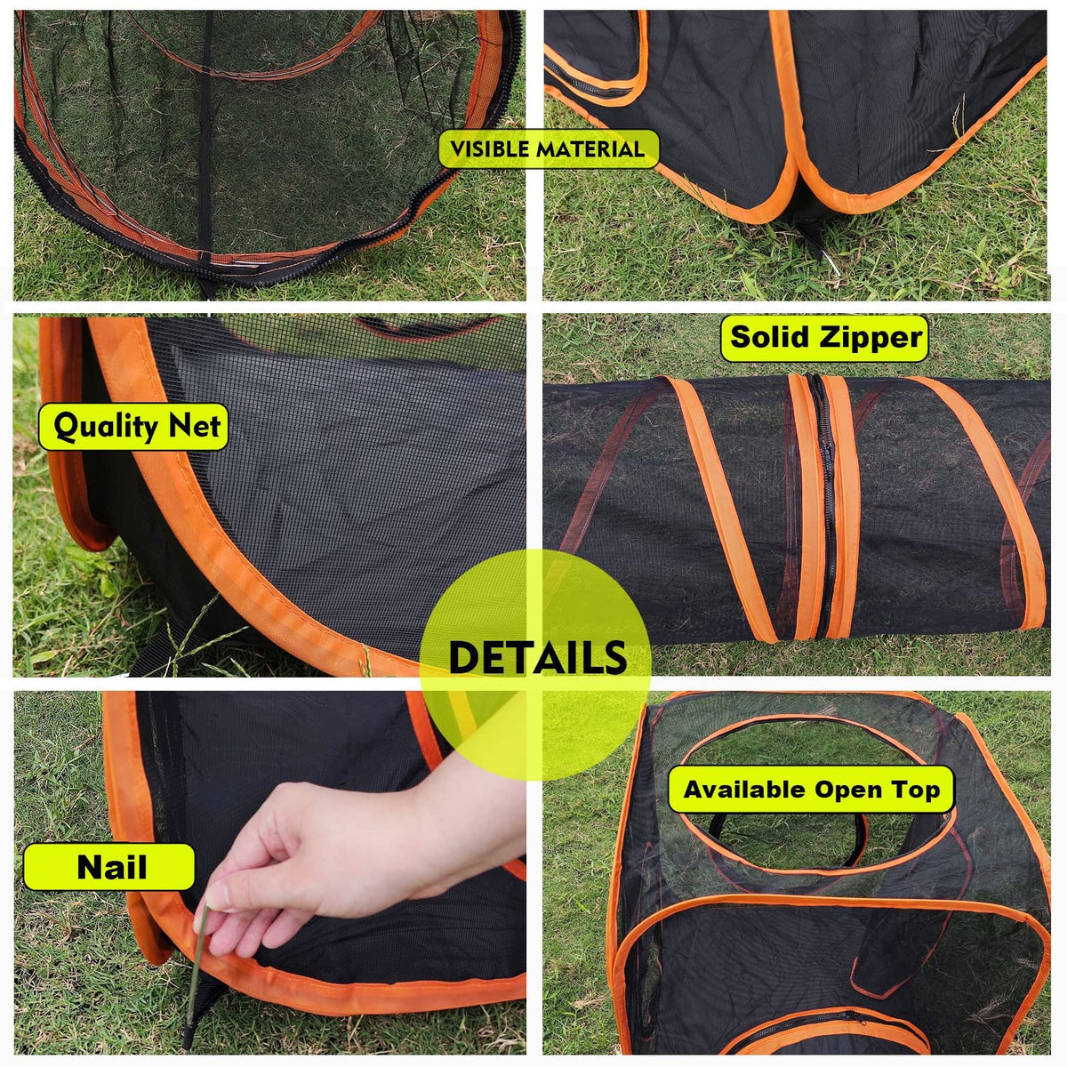 Portable Cat Small Animals Playpen DIY Outdoor Enclosures Freely Combinable 2in1 4in1 6in1 Pop Up Pet Play Tent Tunnel Cube House for Cat Puppy Rabbit (4in1 Tower Tent Tunnel)