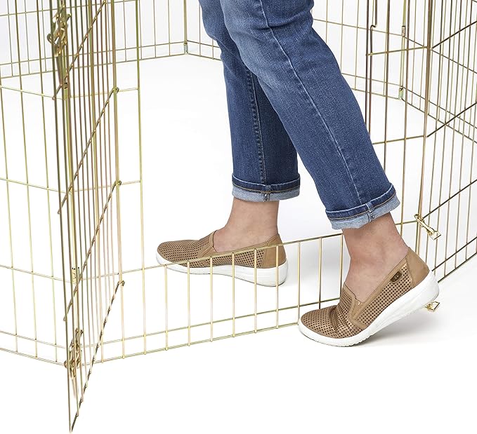 MidWest Homes for Pets Folding Metal Puppy / Dog Exercise Pen, Indoor/Outdoor Playpen with Door, 16 Sq Feet of Play Space, 24-Inches Tall, Gold Zinc