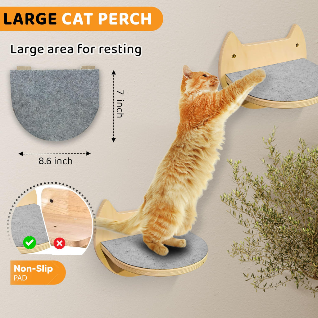 BUOGA Cat Wall Shelves, Floating Bed with 3 Cat Wall Steps - Natural