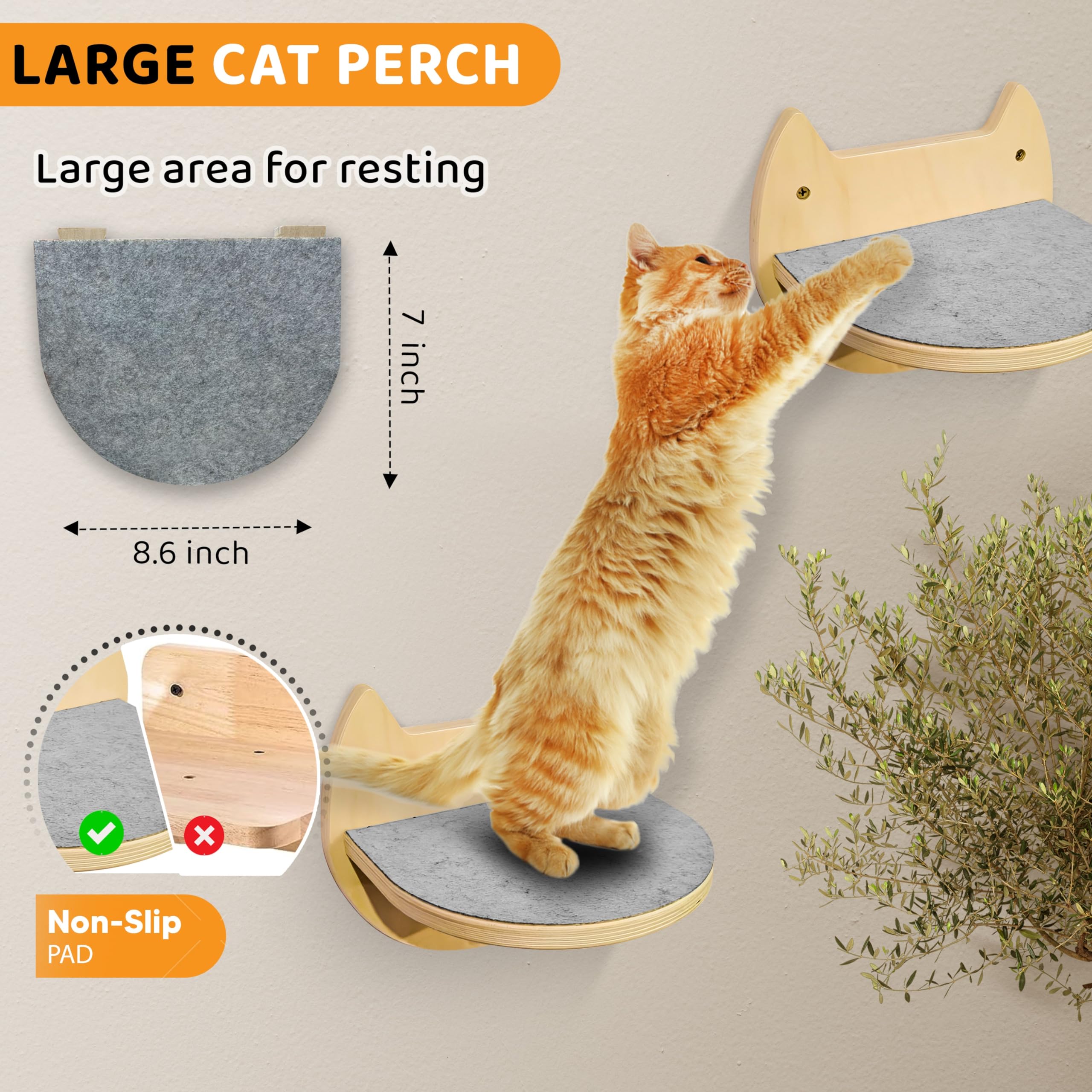BUOGA Cat Wall Shelves, Floating Bed with 3 Cat Wall Steps - Natural