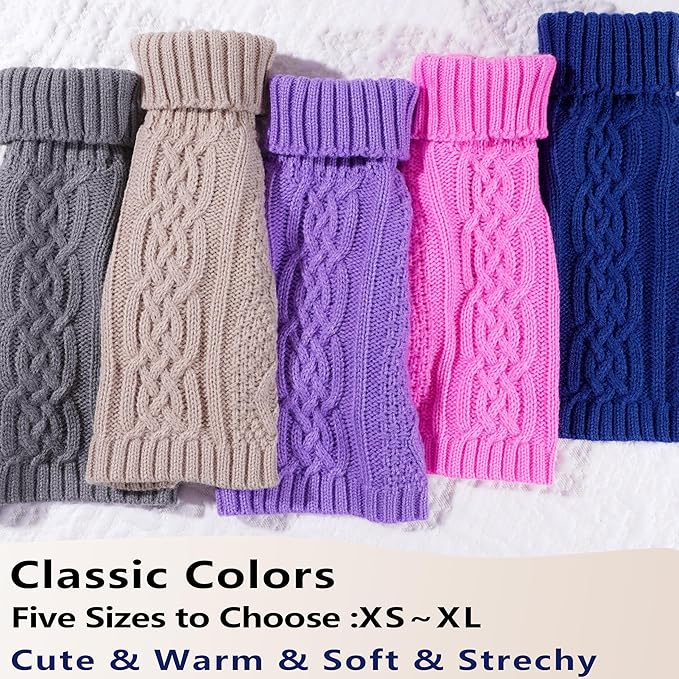 Dog Sweaters Small Dog Clothes Winter Turtleneck Puppy Sweater Warm Pet Cat Sweater Doggy Pullover Outfit with Twisted Design XS~XL(Beige, Large)