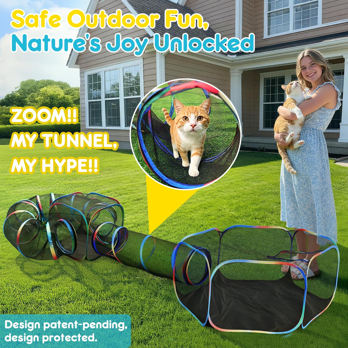 Outdoor Cat Enclosure 4-in-1 Portable Tunnels with Tent Cube Pop up Catio