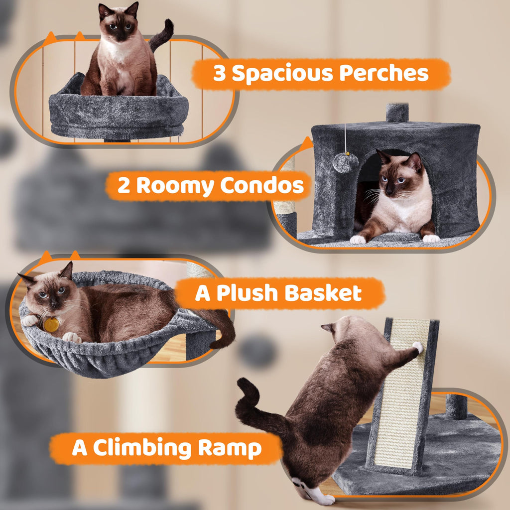 Yaheetech 69in Cat Tree Tower, 2 Condos, Scratching Posts & Cat-Ear Perches