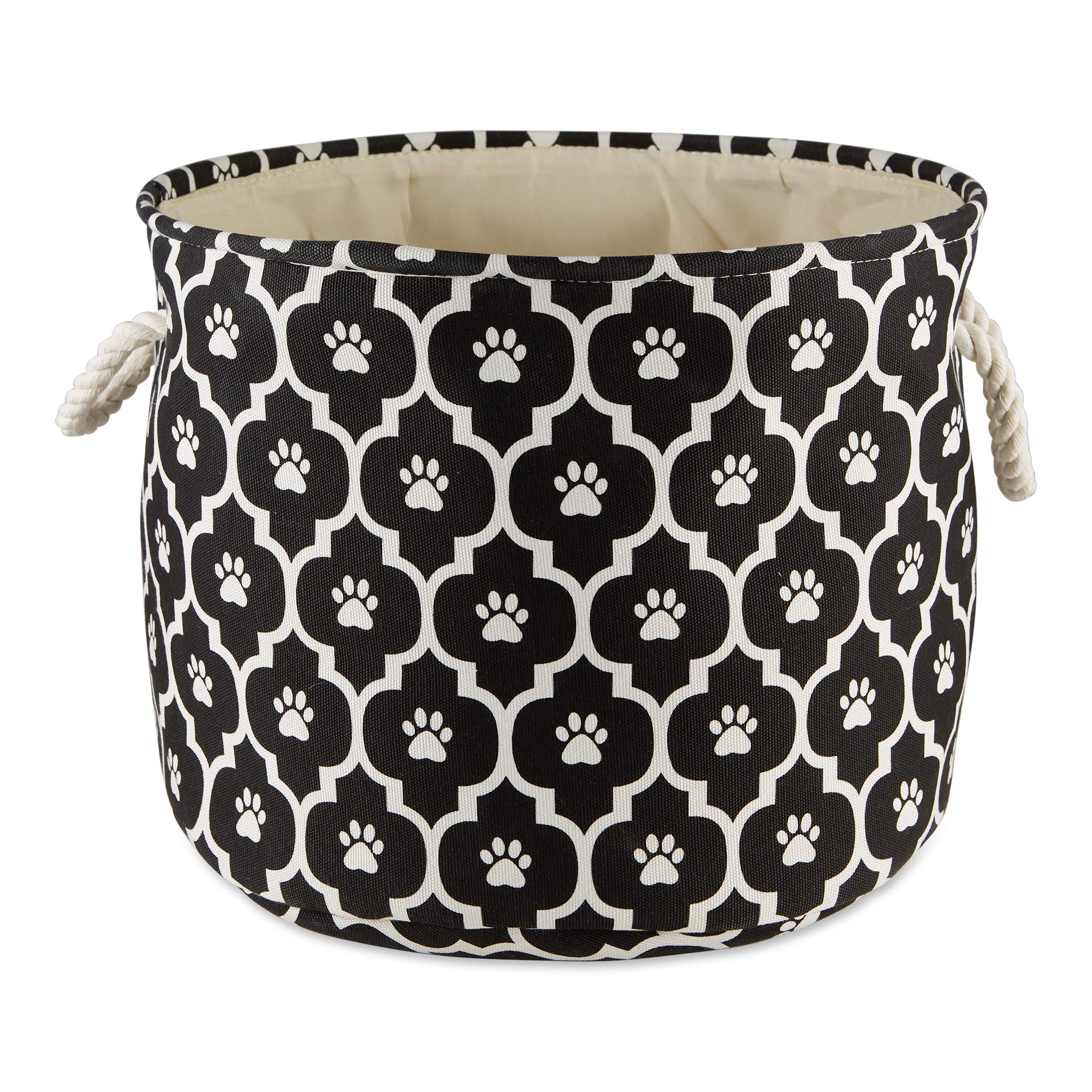 Bone Dry Pet Storage Collection Lattice Paw Print, Black, Small Round