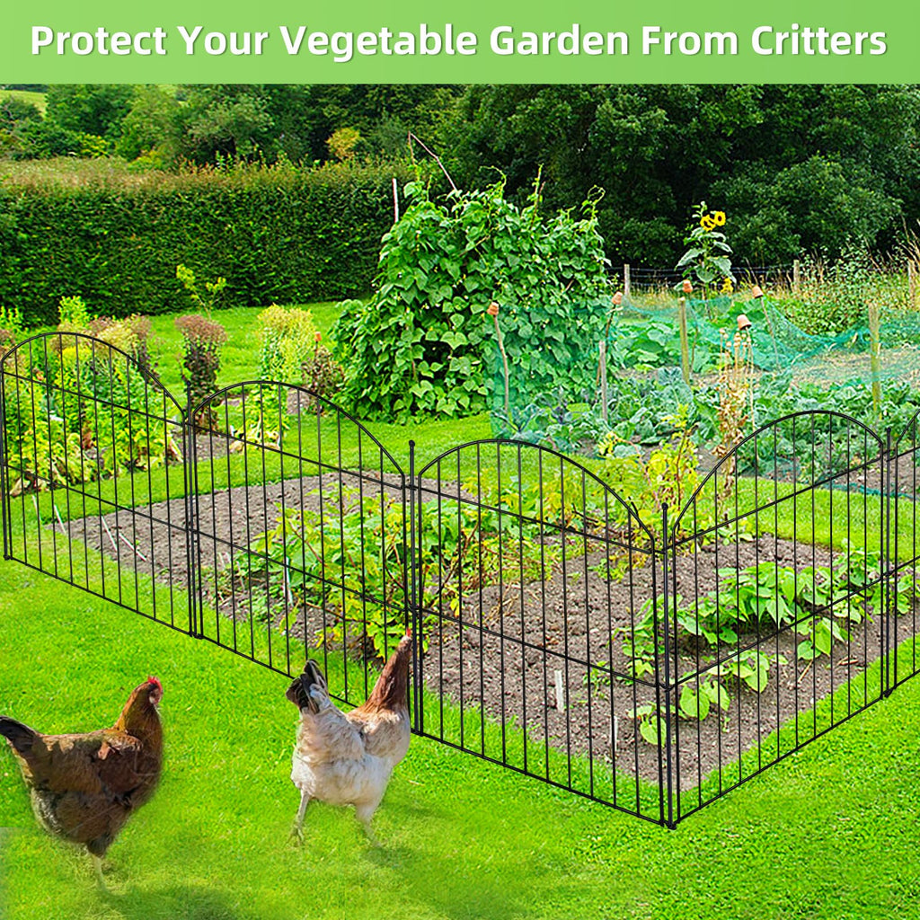 Decorative Garden Fence 24in (H) x10ft (L), 5 Pack No Dig Fence Animal Barrier for Dog with Lock, Arched Flower Bed Edging, Wire Border Panel Fencing for Yard Patio Outdoor Decor