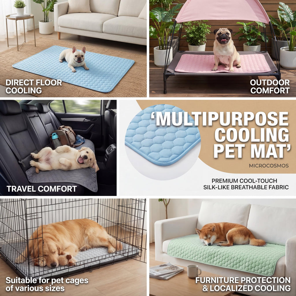 MICROCOSMOS Summer Cooling Mat & Sleeping Pad- Water Absorption Top, Materials Safe, Easy Carry, EZ Clean. Keep Cooling for Pets, Kids and Adults.(Blue, 48" x48")