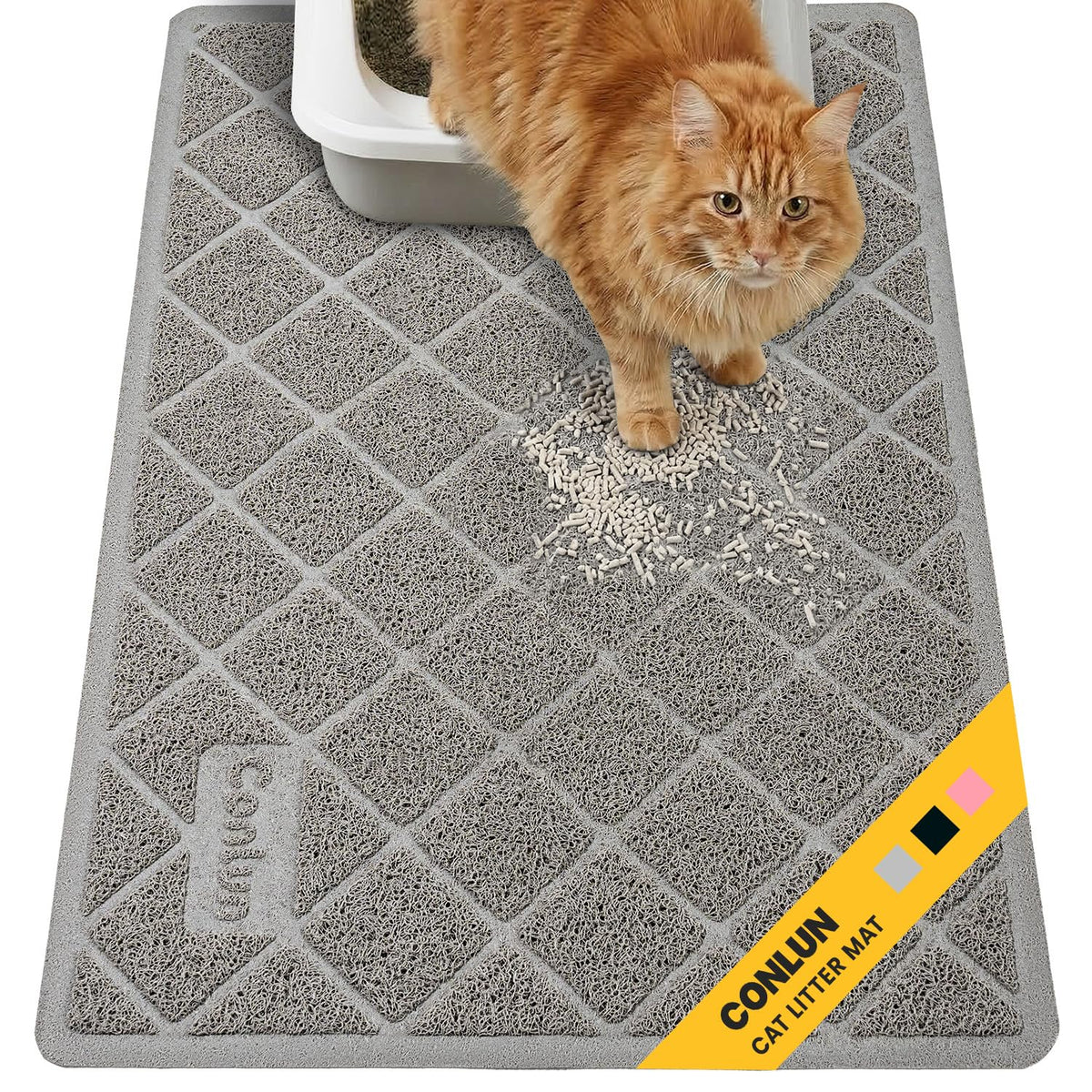 Conlun Cat Litter Mat Litter Trapping Mat, 30" x 20" Premium Durable PVC Grid Mesh with Scatter Control, Non-slip, Less Waste Cat Litter Box Mat, Soft on Kitty’s Paws, Urine Waterproof