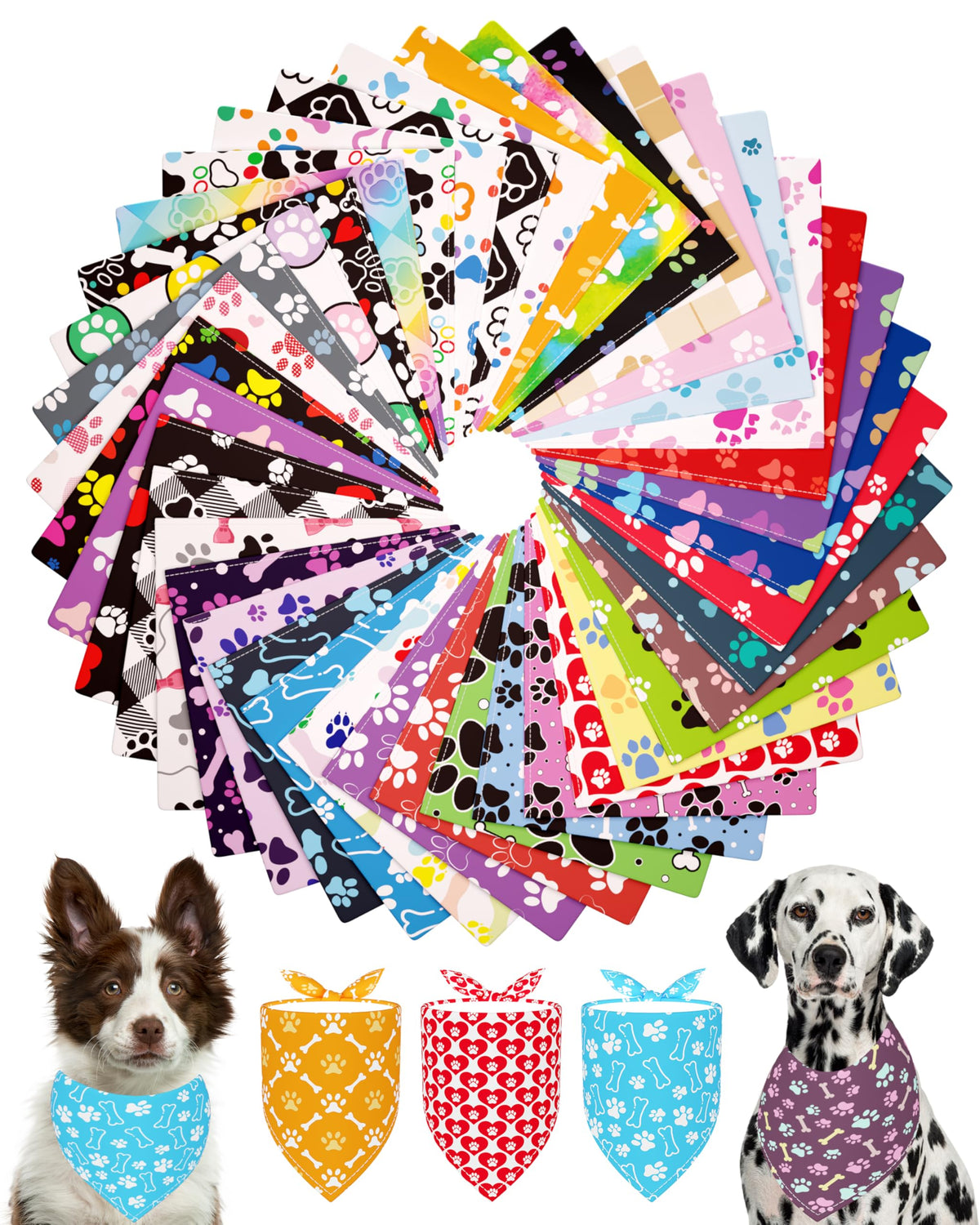 PET SHOW 50 Pack Paw Print Dog Bandanas Bulk for Medium Dogs