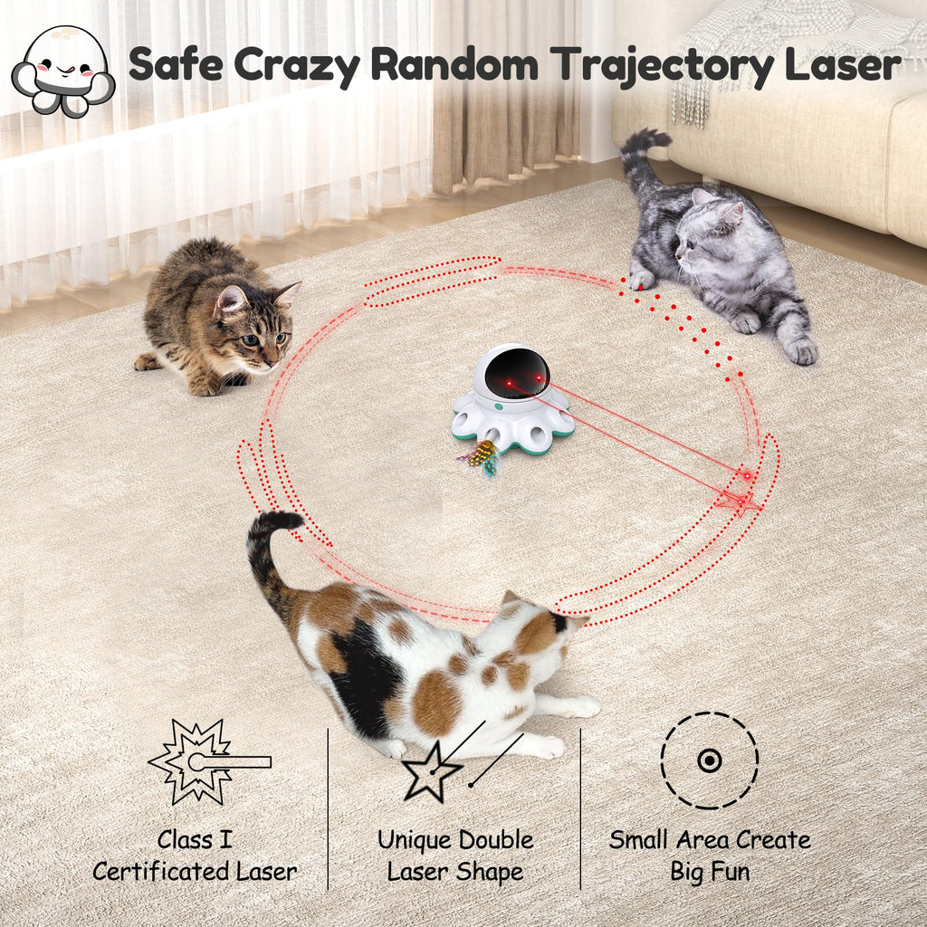 ORSDA Cat Laser Toy, 2-in-1 Interactive Automatic Motion Activated Moving 8 Holes Whack A Mole Feather, USB Rechargeable Electronic Smart Sensor Kitten Toys for Indoor Exercise