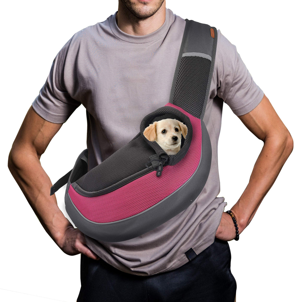 FDJASGY Pet Sling Carrier for Small Dogs Cats,Breathable Mesh Travelling Hand Free Puppy Backpack with Pouch and Adjustable Strap Carrier