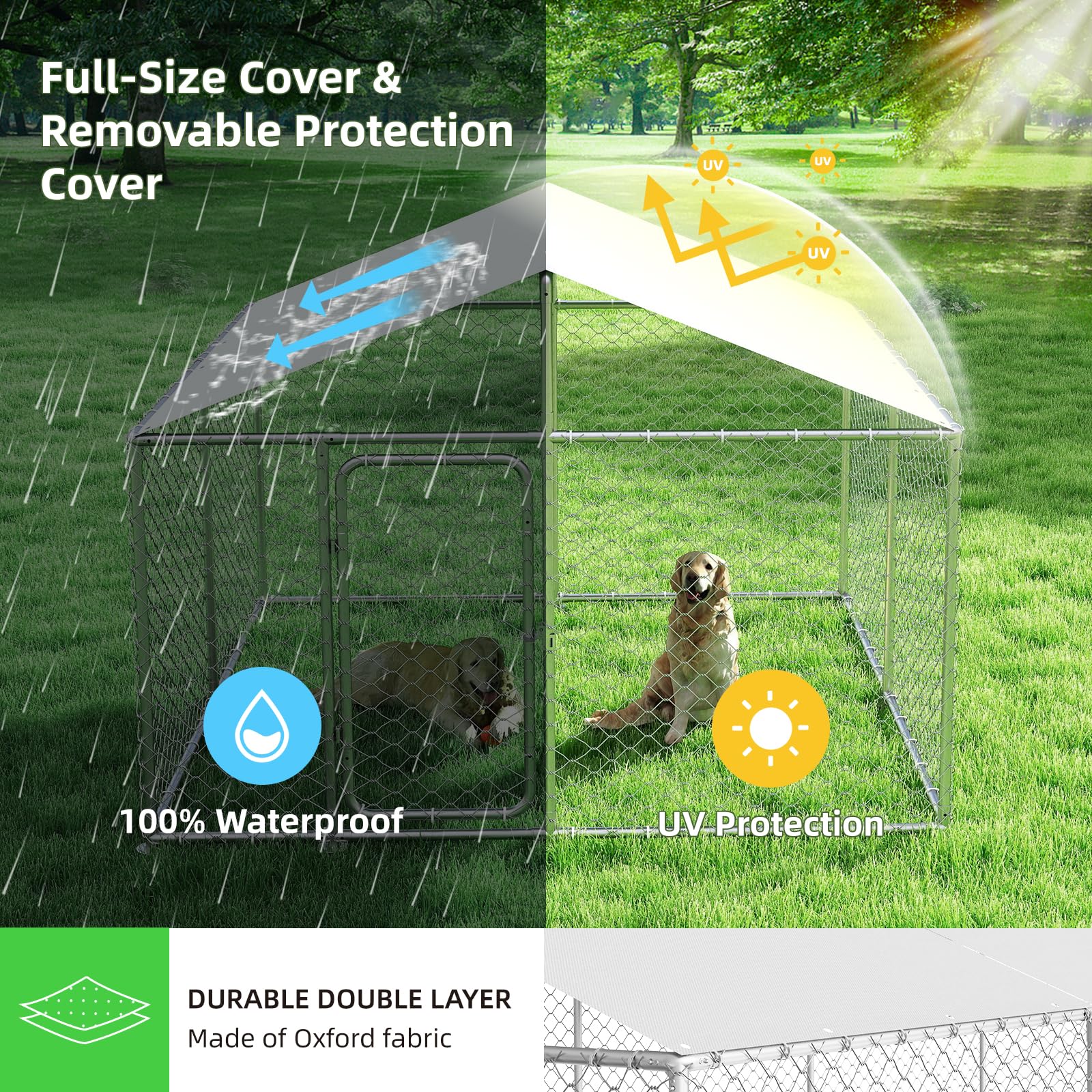 Docagt 7.8'x7.8' Large Outdoor Dog Kennel, Heavy Duty Dog Enclosure with Roof, Weather Resistant Cover and Security Lock(93"x93")