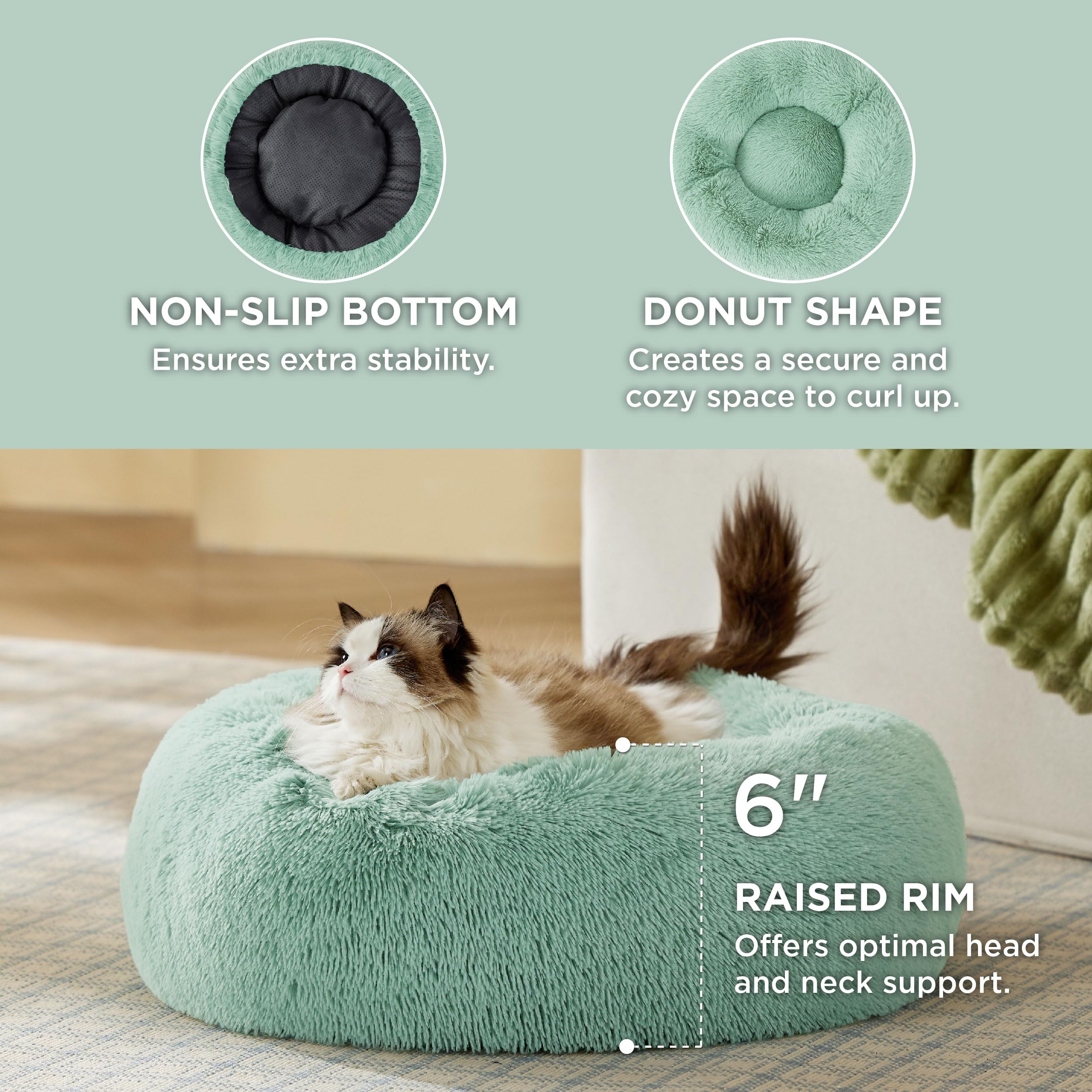Bedsure Calming Cat Beds Donut Round Washable Kitten Bed,20 inches