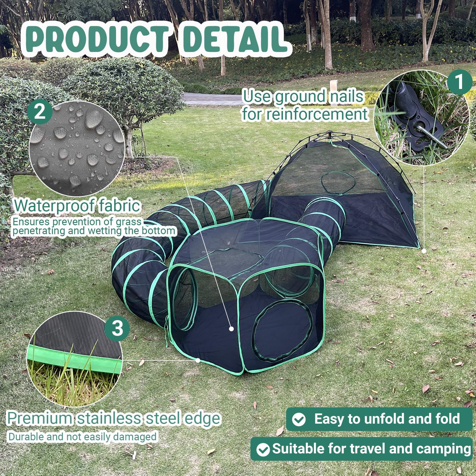 Pawtenda 4-in-1 Cat Tent & Enclosure Outdoor, Foldable Playpen with Tunnels