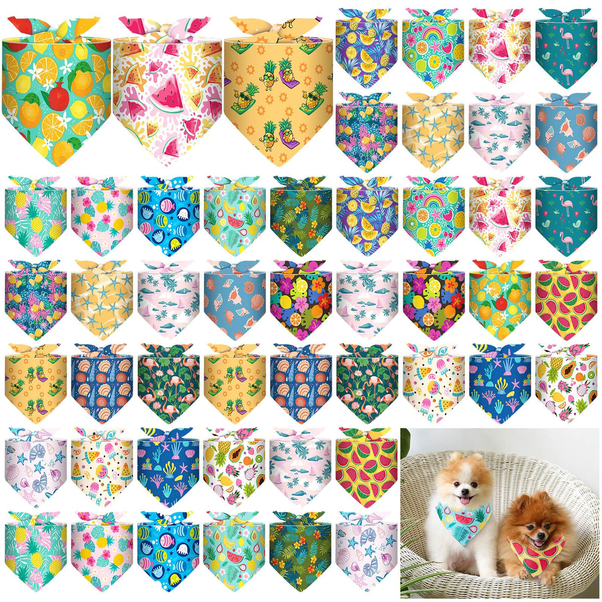 Sanwuta 48 Pcs Dog Bandanas Bulk Pet Bibs Colorful Scarf Pet Bandanas Handkerchief Scarf Breed Accessories for Small Medium Large Dogs Girl Boy Adjustable Puppy Bandana Breed Bib (Thanksgiving)