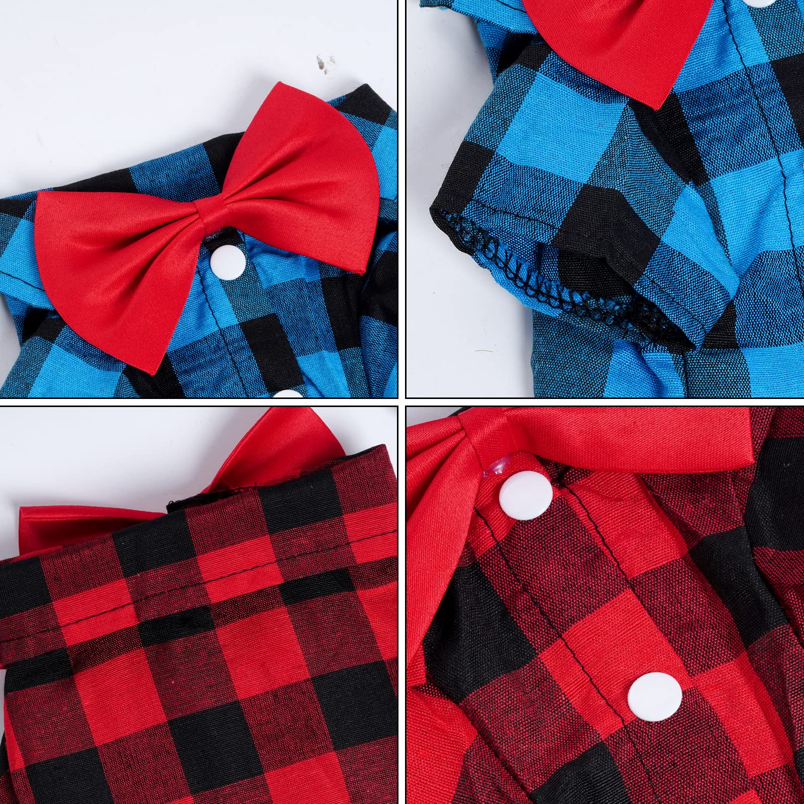 Tongcloud 3 Pack Plaid Puppy Cat & Dog Shirts for Extra Small Dogs & Cats - Birthday Party & Holiday Photos (Red, Blue & White, XX-Large)
