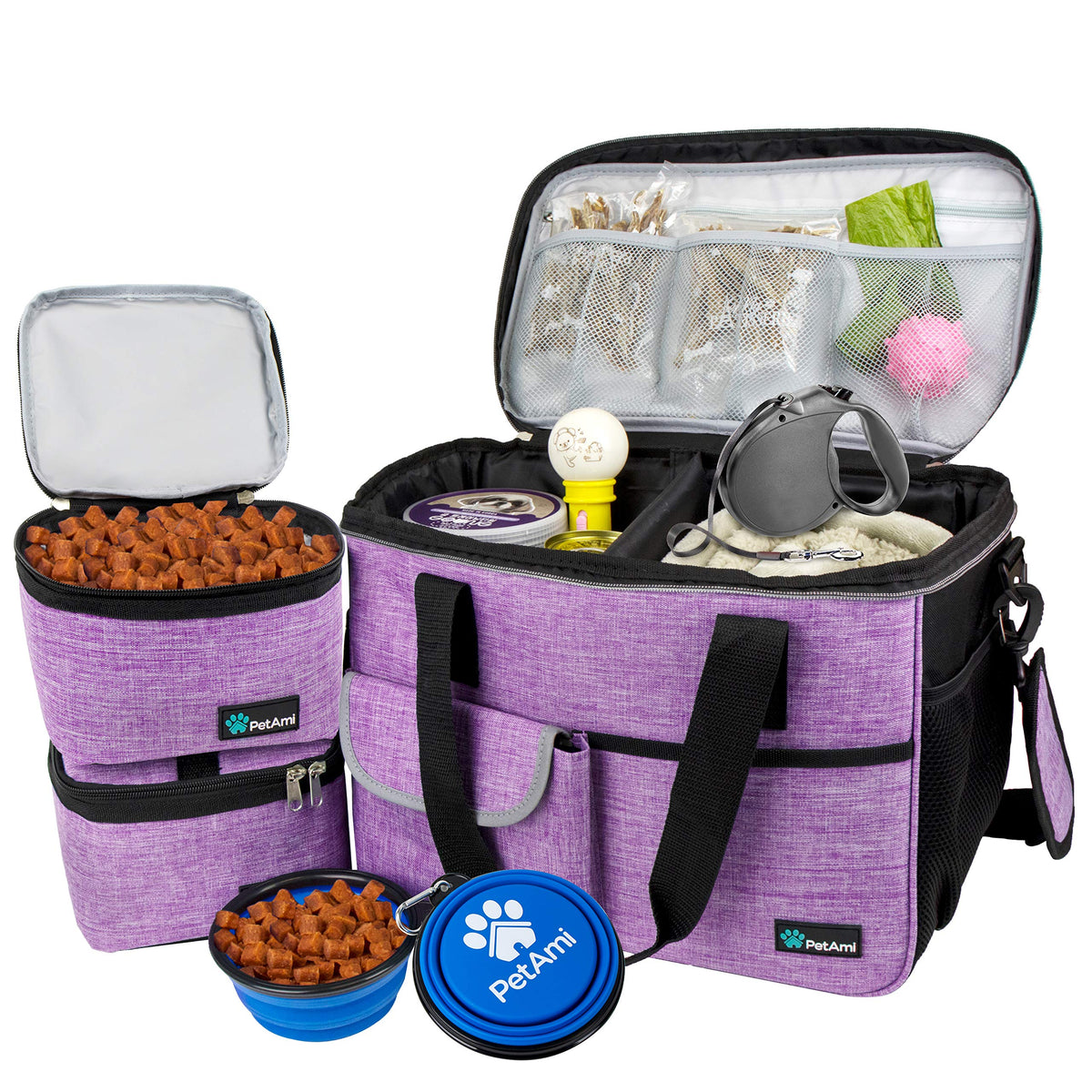 PetAmi Dog Travel Bag Organizer, Pet Supplies Tote Diaper Bag, Black Medium