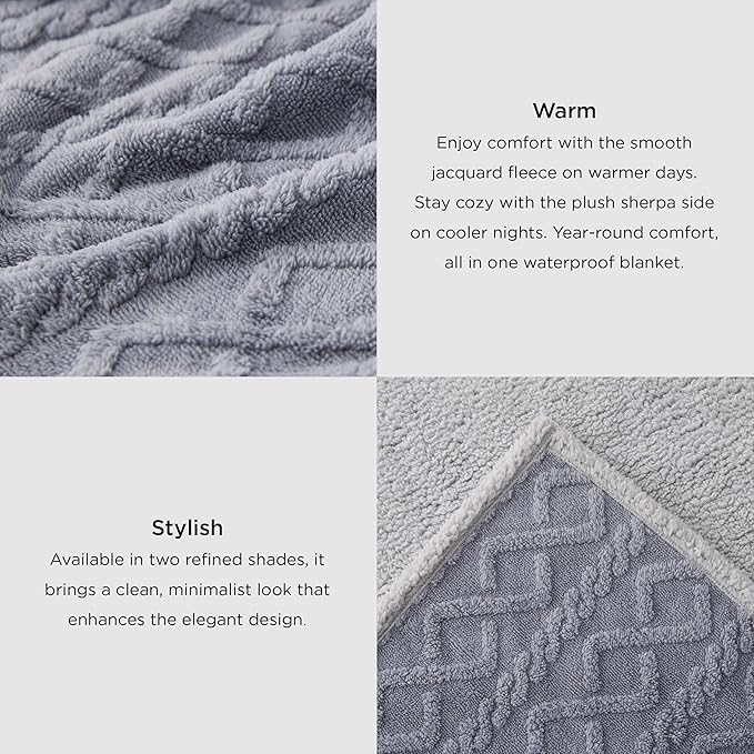 Bedsure Waterproof Dog Blankets for Large Dogs - Pet Blanket for Bed Couch Protector Washable, Premium Jacquard Coral Fleece Cat Throw Blanket, Soft Plush Reversible Furniture Protection, 60x80, Grey