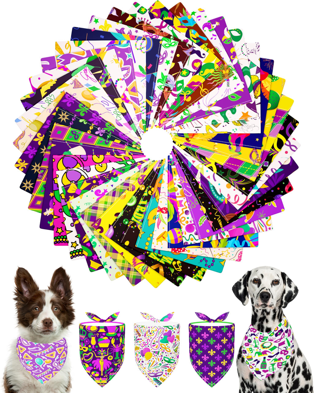 PET SHOW 50 Pack Mardi Gras Dog Bandanas Bulk for Large Dogs