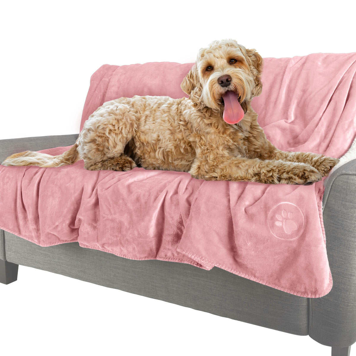 Waterproof Pet Blanket - 50x60-Inch Reversible Sherpa Fleece Throw Protects Couches, Cars, and Beds from Spills, Stains, and Fur by PETMAKER (Pink)
