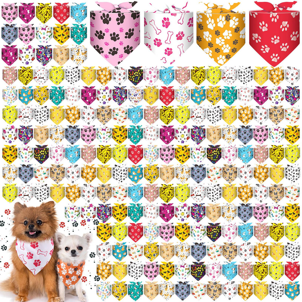 Aliceset 180 Pcs Dog Bandanas Bulk for Summer, Paw Print Holiday Dog Scarves, Soft Triangle Adjustable Pet Bandanas for Beach, Pool, Wedding, Party, Photo Props, Cute Neckerchiefs for Boys and Girls