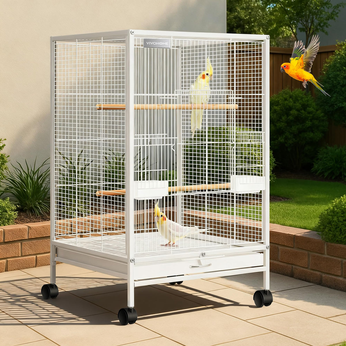 VIVOHOME Wrought Iron Bird Cage with Rolling Stand, 30 Inch Height