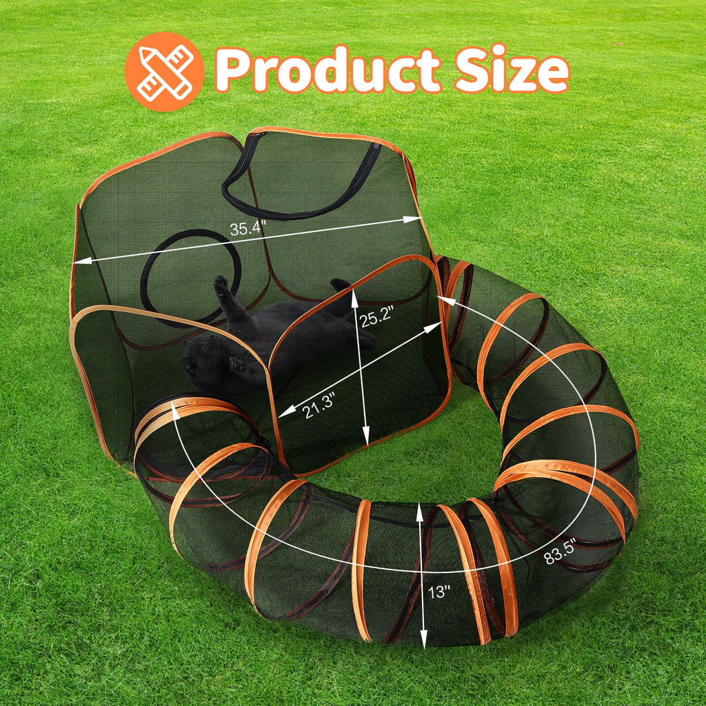 YAVAYI Outdoor Cat Enclosure with Circle Tunnel for Kitten Kitty Run - Portable Cat Playpen Tent Outdoor Indoor Pet Tent for Outside Small Animals