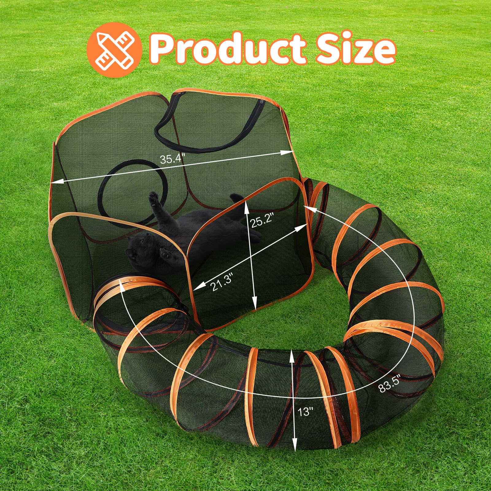YAVAYI Outdoor Cat Enclosure with Circle Tunnel for Kitten Kitty Run - Portable Cat Playpen Tent Outdoor Indoor Pet Tent for Outside Small Animals