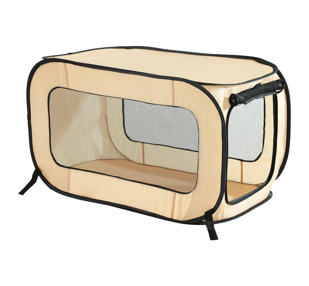 Portable Collapsible Pop Up Kennel, 36" L x 22" W x 22" H, Beige