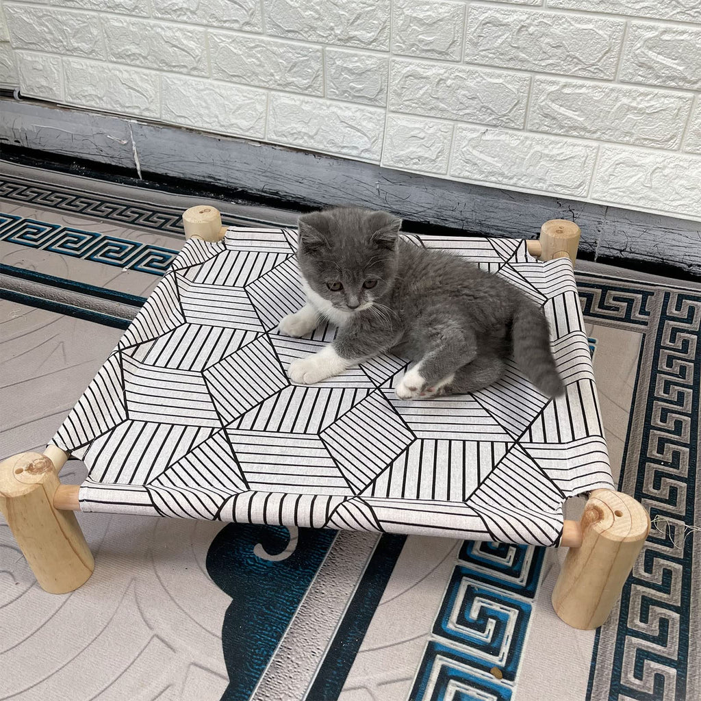 Pozico Cat/Dog Bed Hammock - Wooden Raised Indoor/Outdoor Beds - Breathable Mesh for Small Animals - White Diamond