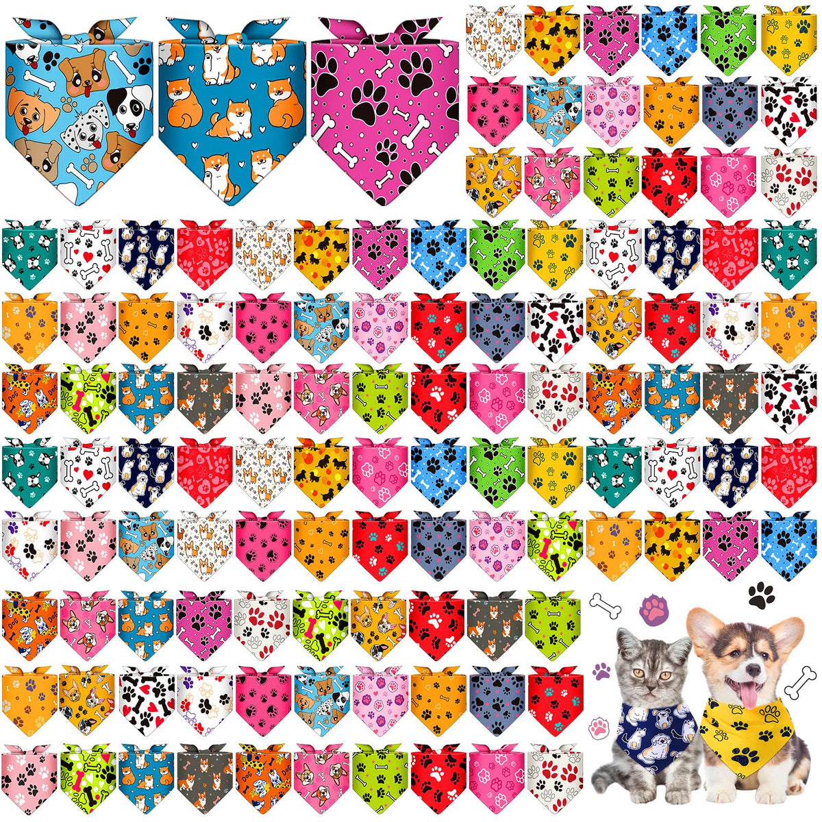 Sanwuta 120 Pcs Easter Dog Bandanas Bulk Rabbits Patterns Bandanas for Dogs Easter Eggs Adjustable Washable Pet Triangle Scarf for Small and Medium Dogs, 30 Styles