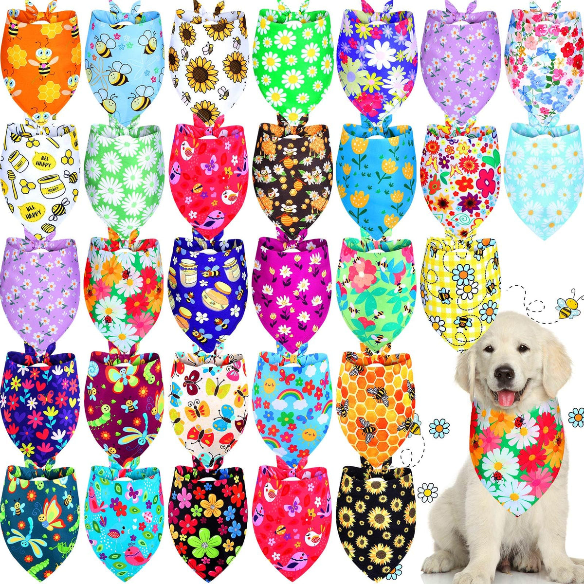 Eccliy 30 Pack Dog Bandanas Summer Bulk Adjustable Fruits XLarge Dog Scarfs