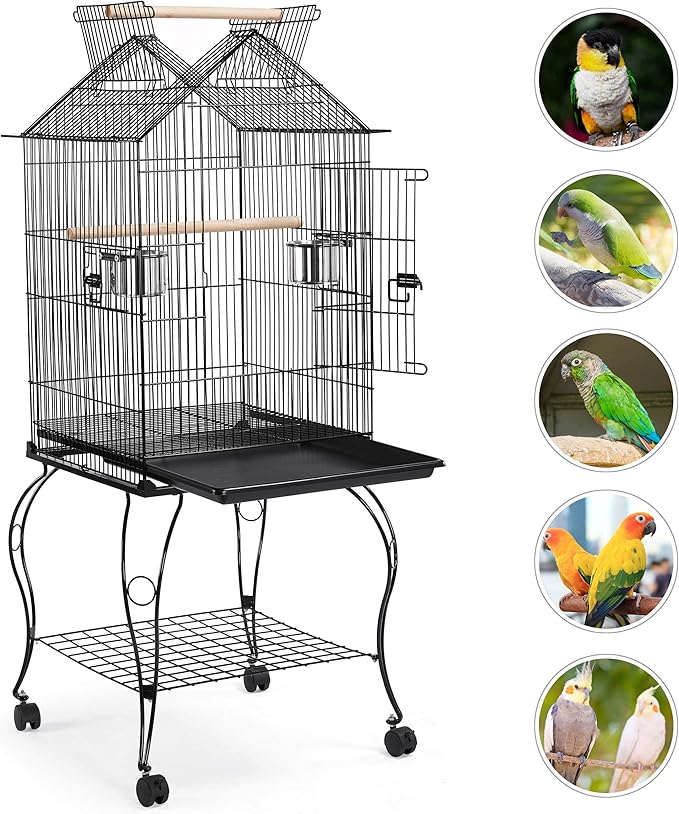 Yaheetech 57" Open Top Bird Cage with Detachable Rolling Stand & Storage Shelf, Parrot Cage for Cockatiels, Quaker, Conures, Caique & Small to Medium Parrots
