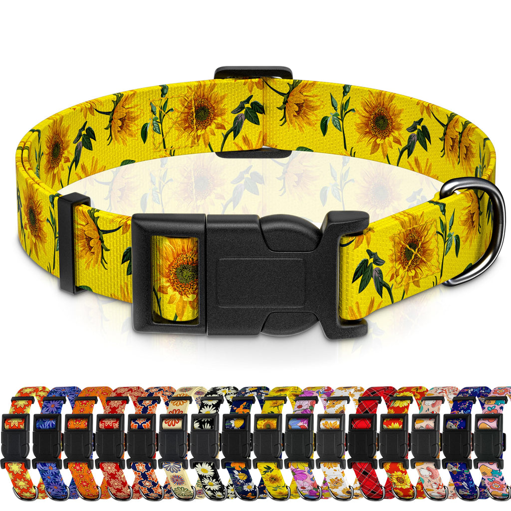Seyezo Dog Collar, Sunflower Floral Puppy Collar, Yellow Sunflower, S