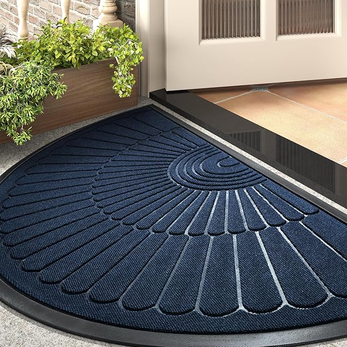 tchdio Door Mat Outdoor Indoor Entrance Doormat-Semicircular Durable Rubber Non Slip Front Door Mat for Outside Inside Entry Entryway Dirt Trapper WelcomeMat for Muddy Paws and Shoes-Grey 17”x30”