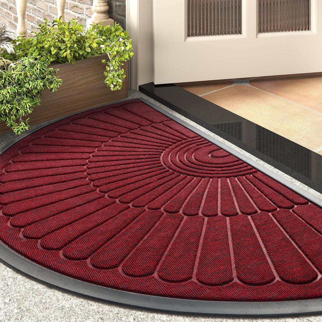 tchdio Door Mat Outdoor Indoor Entrance Doormat-Semicircular Durable Rubber Non Slip Front Door Mat for Outside Inside Entry Entryway Dirt Trapper WelcomeMat for Muddy Paws and Shoes-Red 24”x47”