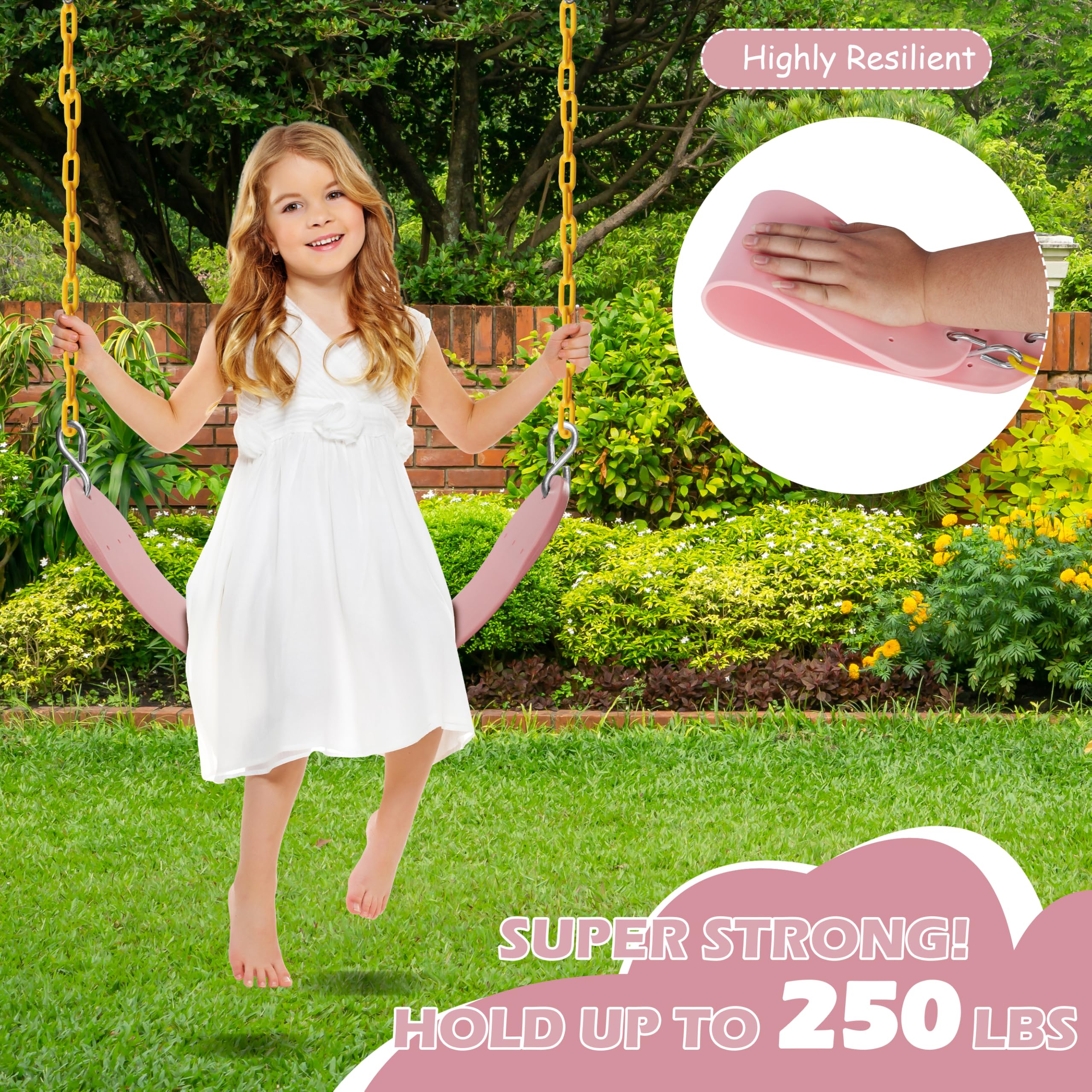 Sunnyglade 2PCS Swings Seats Heavy Duty 66" Chain Support 250lb Pastel Pink