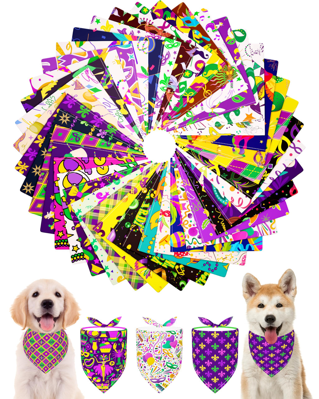 PET SHOW 50 Pack Mardi Gras Dog Bandanas Bulk for Medium Dogs